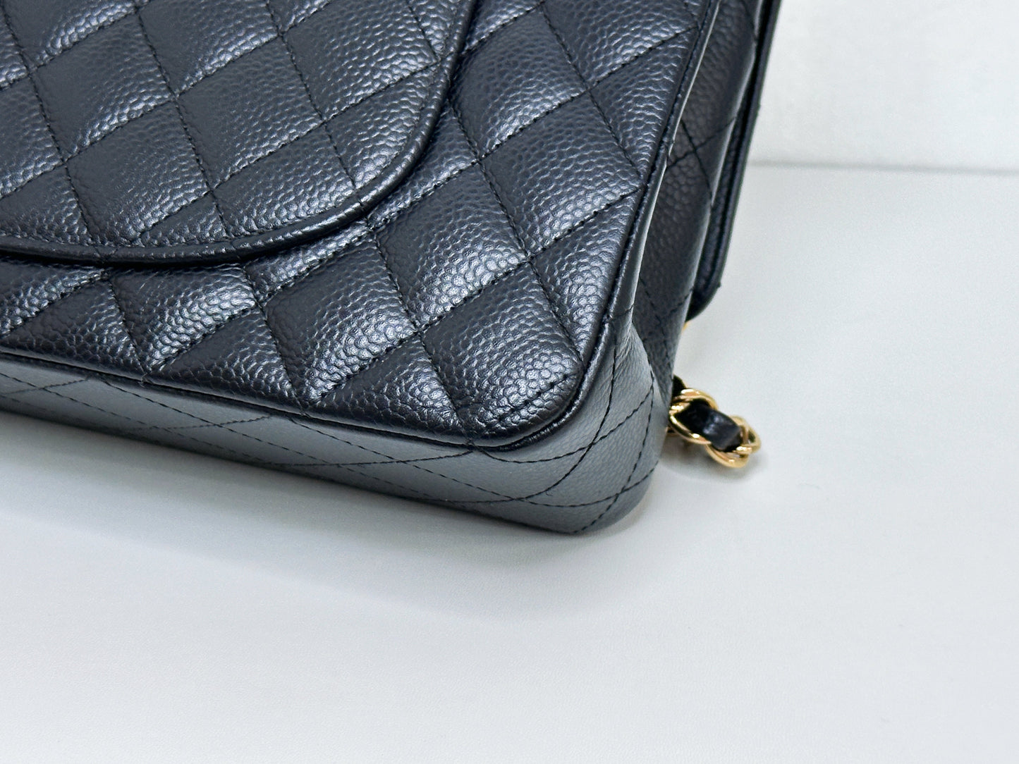 Chanel Medium Size Classic Quilted Caviar Double Flap Bag Black 1184 holo card