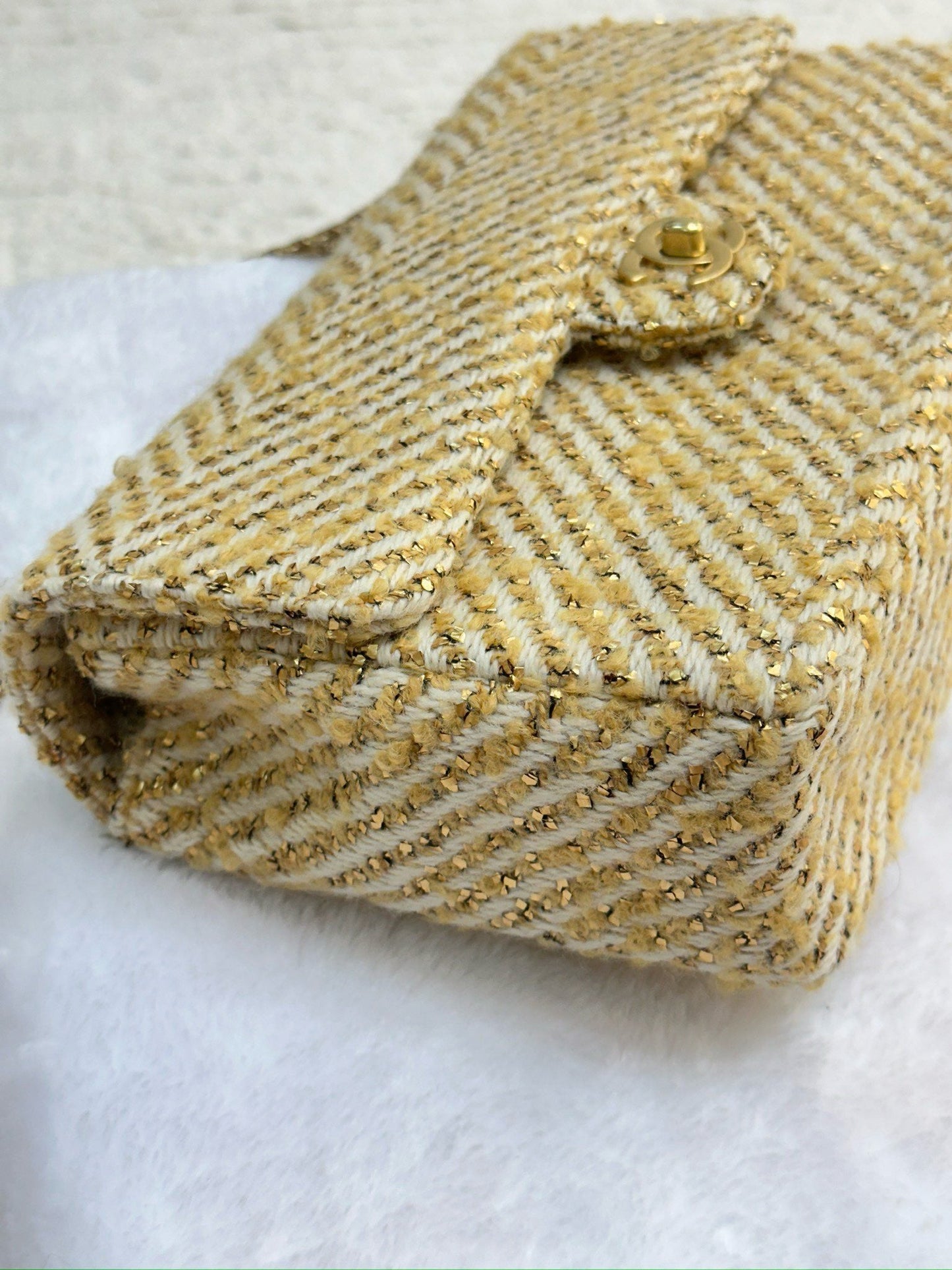 Chanel Medium Gold Tweed Single Flap Bag