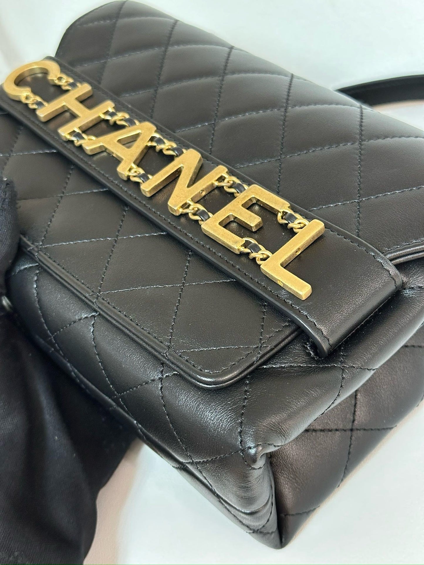 Chanel Calfskin Quilted Small Enchained Flap Black 2955 holo card