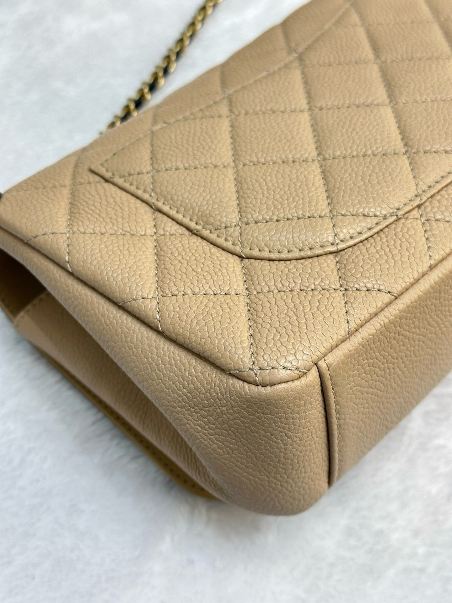 Chanel Small Caviar Quilted CC Filigree Flap Beige Black GHW