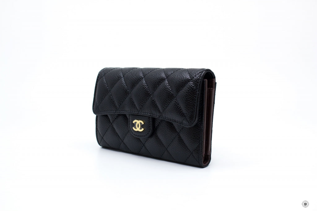 Chanel AP0232Y01864 Classic Flap Wallet Black / C3906 Caviar Short Wallet Ghw