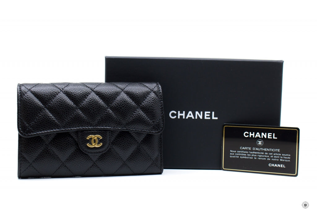 Chanel AP0232Y01864 Classic Flap Wallet Black / C3906 Caviar Short Wallet Ghw