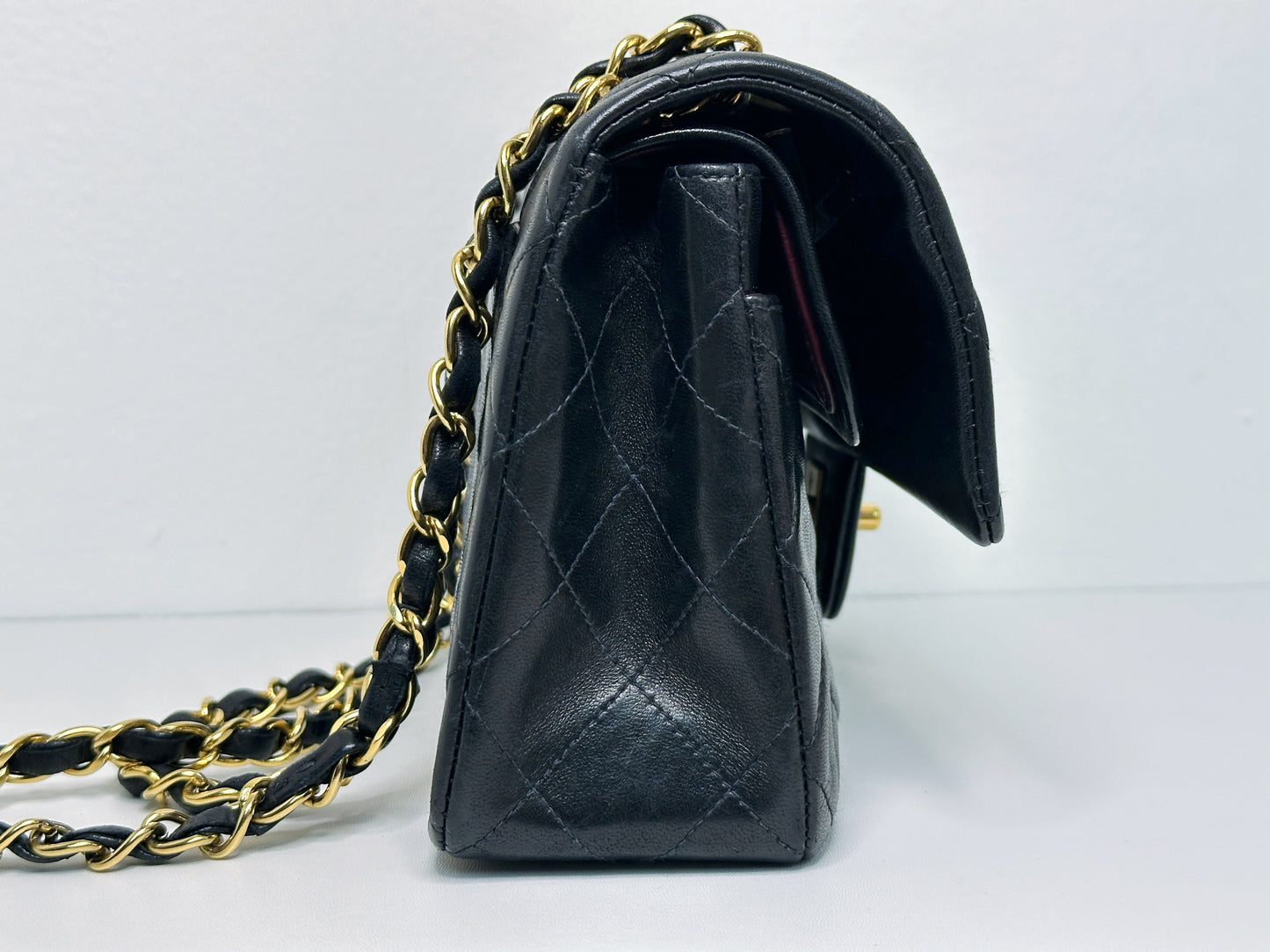 Chanel Vintage Black Quilted Lambskin Small Classic Double Flap Bag 4591 holo card