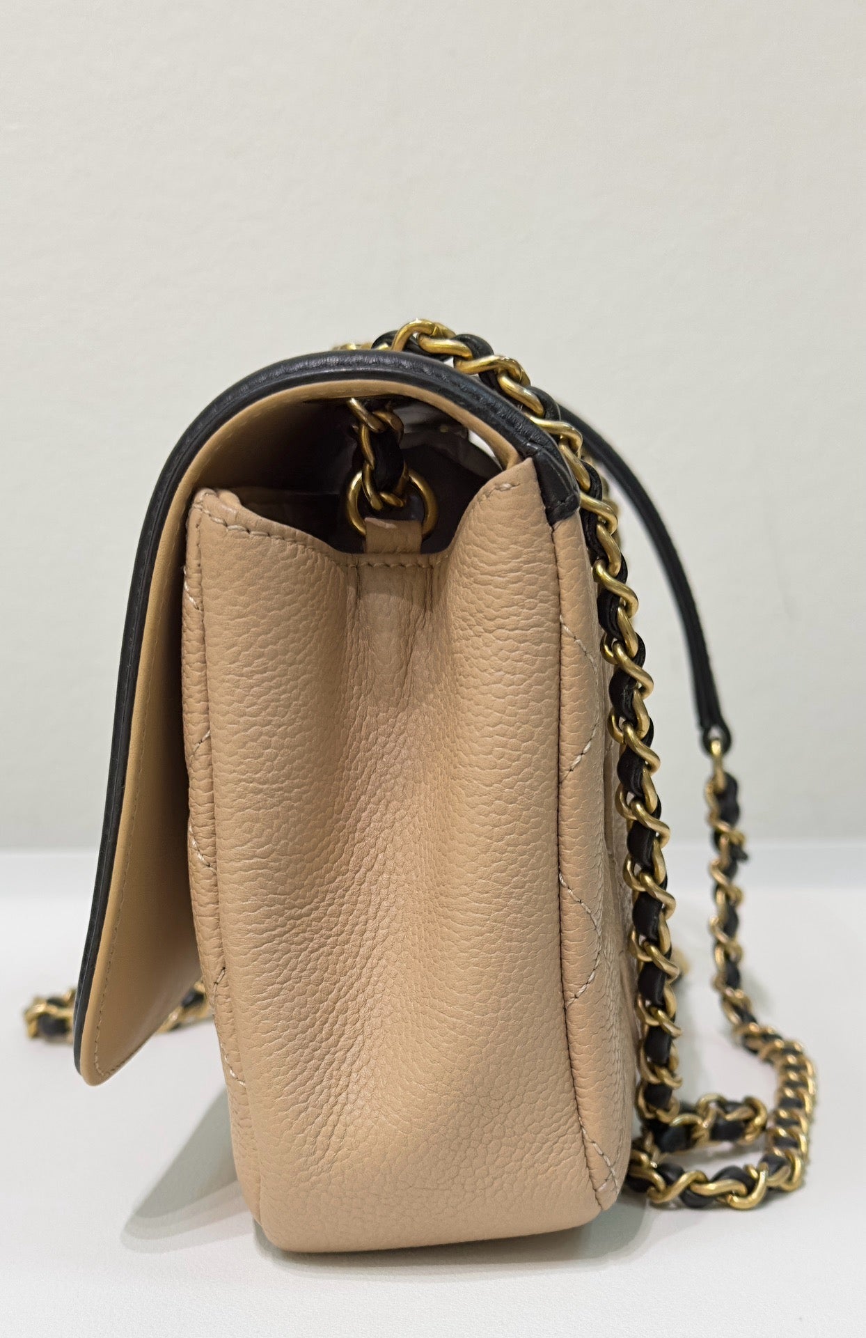 Chanel Small Caviar Quilted CC Filigree Flap Beige Black GHW