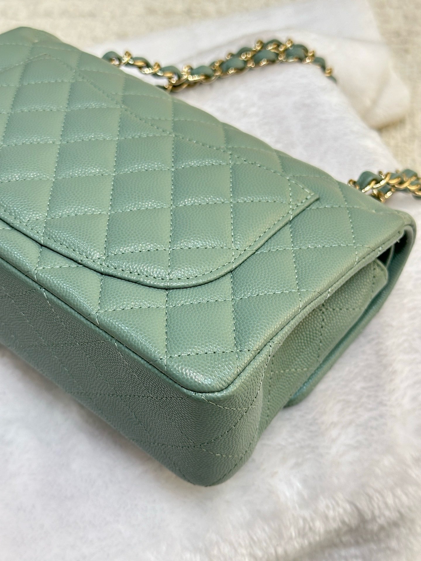 Chanel Small Caviar Quilted Double Flap Dark Green 22C