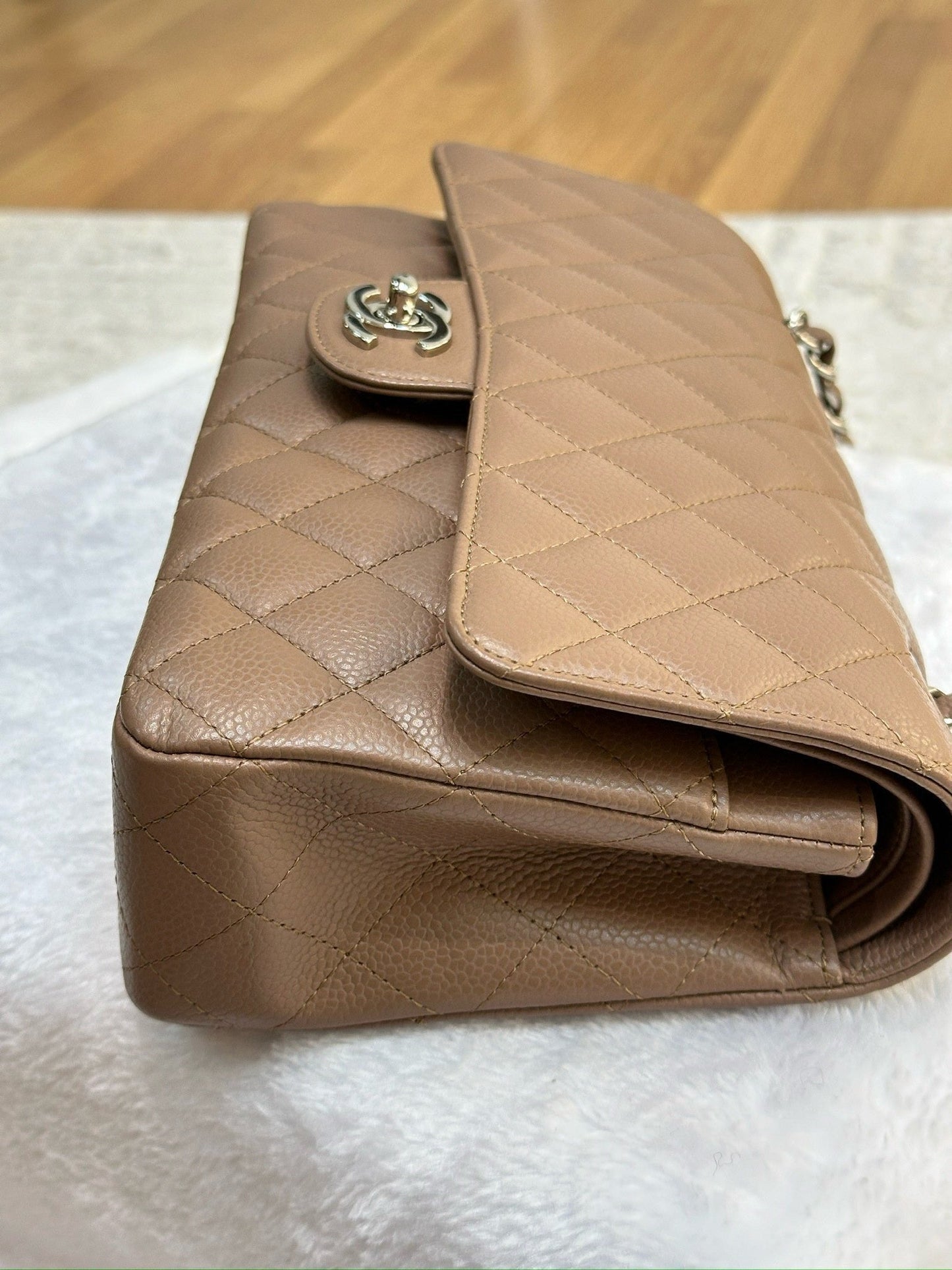 Chanel Medium Classic Caviar Double Flap Taupe SHW