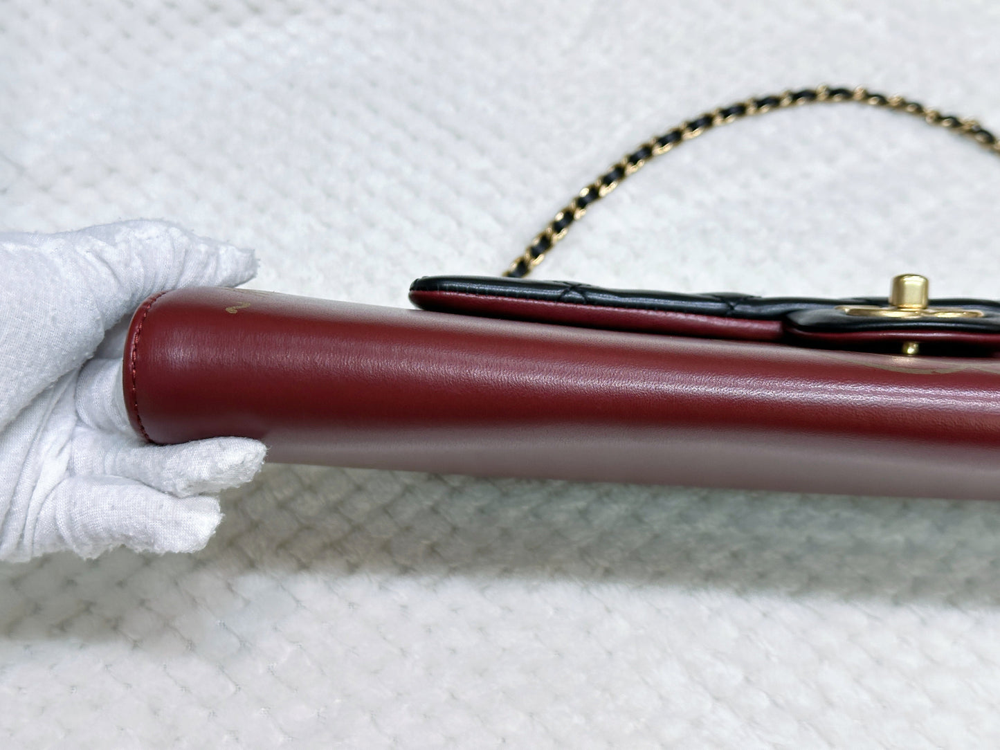Chanel Pre-owned Classic Flap Gabrielle Brasserie Menu Clutch Burgundy and Black Lambskin Antique GHW 2163 holo card