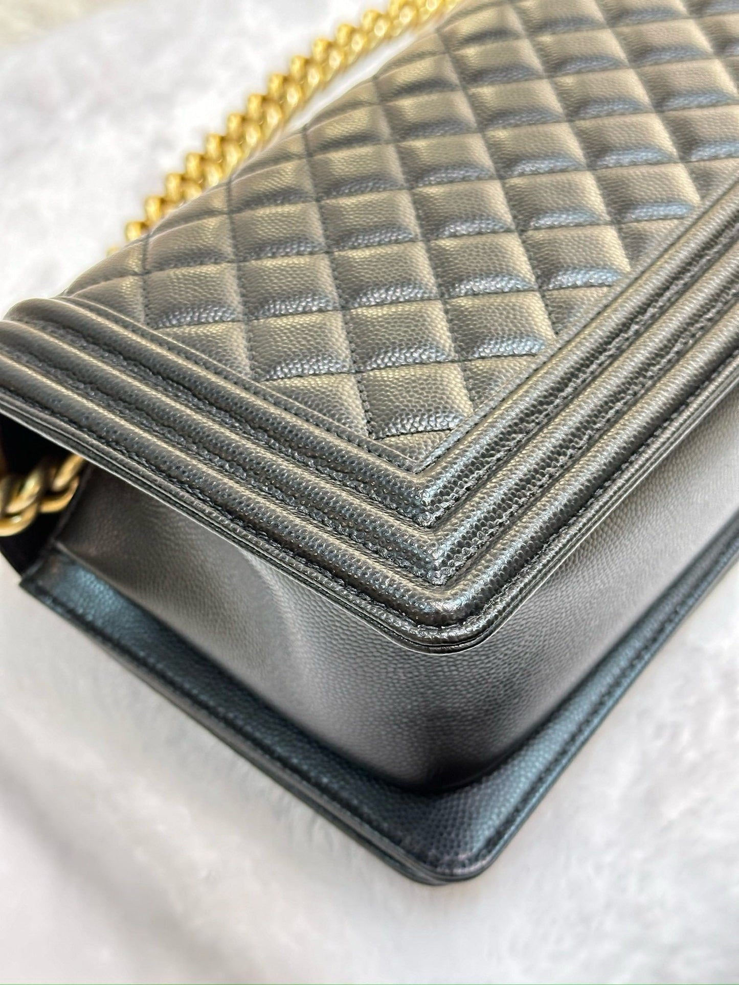 Chanel Medium Caviar LeBoy Bag Black GHW 27 holo card