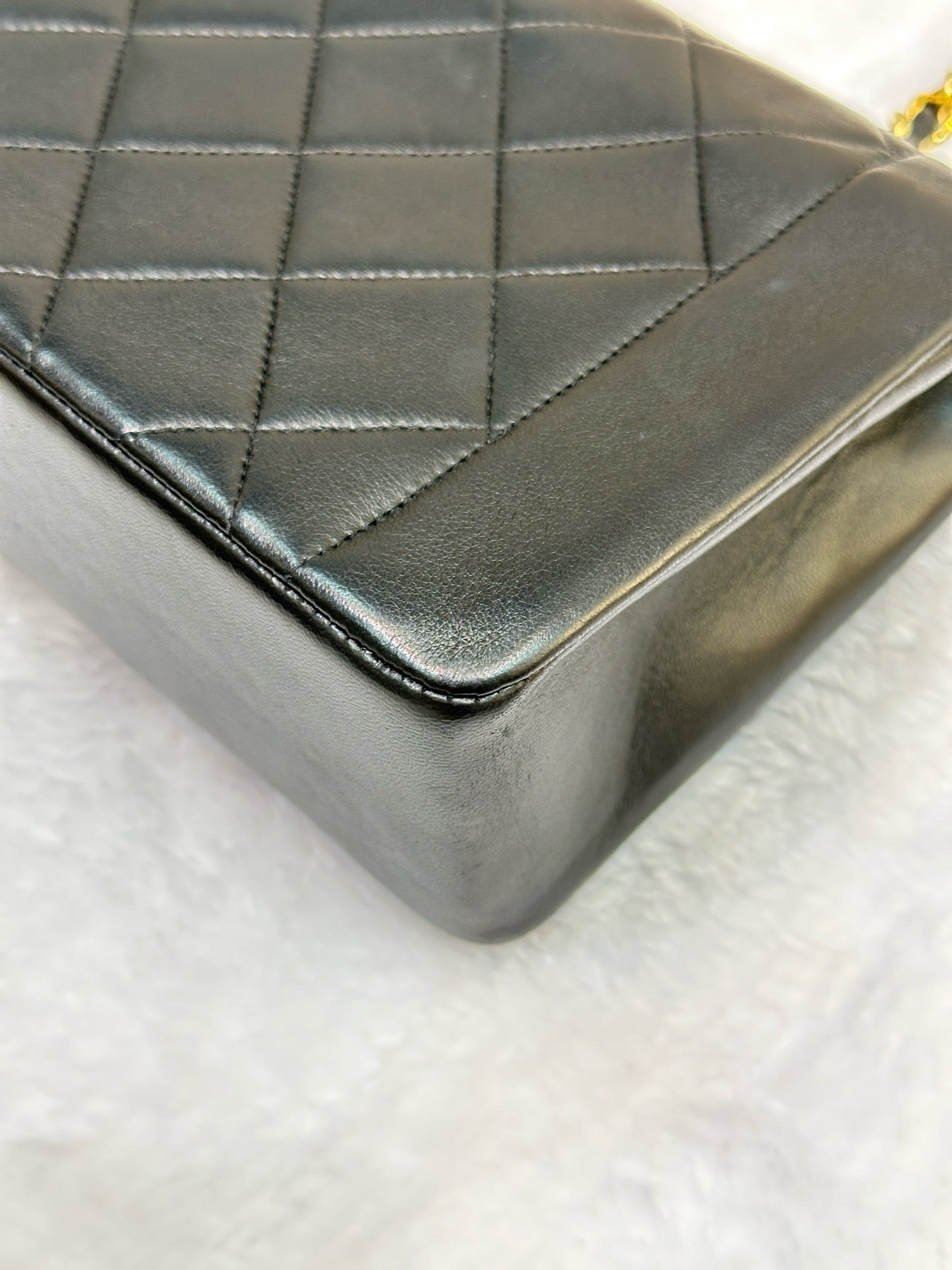 Chanel Small Vintage Diana Lambskin Should Flap Bag Black GHW 2 Holo