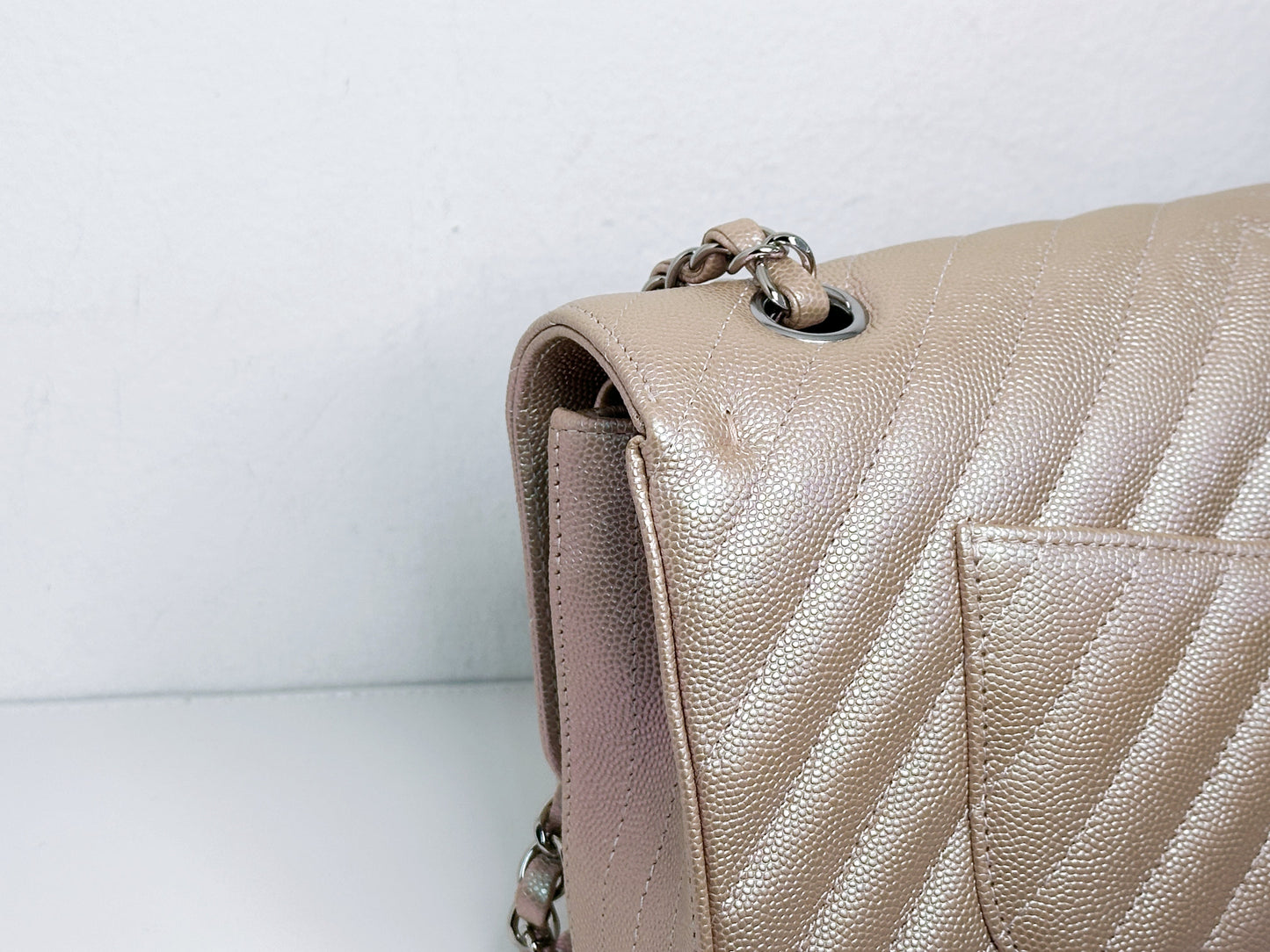 Chanel Medium Classic Chevron Caviar Double Flap Rose Gold SHW 24769 holo card