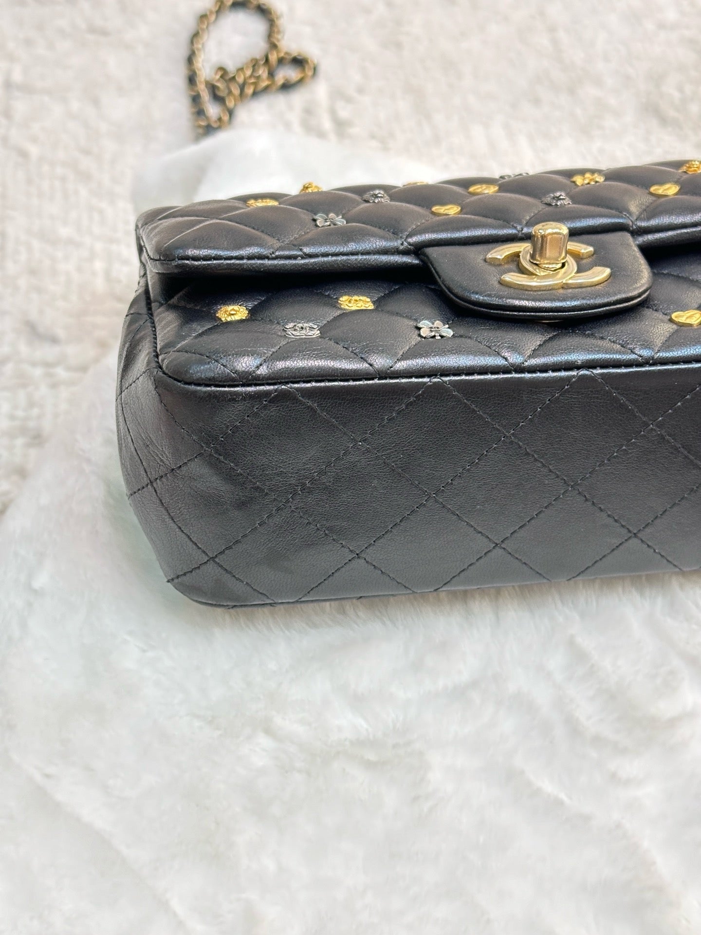 Chanel Mini Rectangular Lambskin Quilted Studded Flap Black