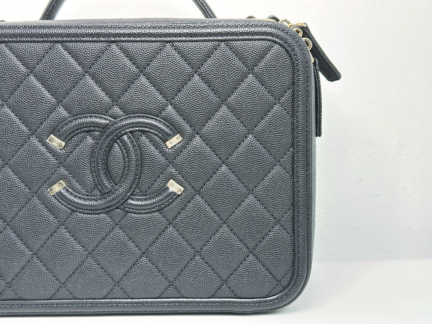 Chanel Filigree Large Black Vanity Case Bag in Caviar Leather GHW