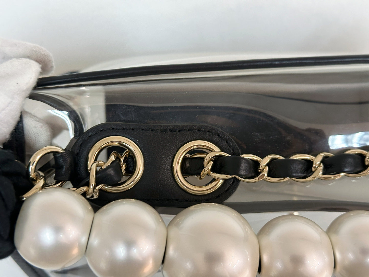 Chanel Medium Lambskin CoCo Sand PVC Sand By The Sea Flap With Pearl Strap Black 2745 holo card