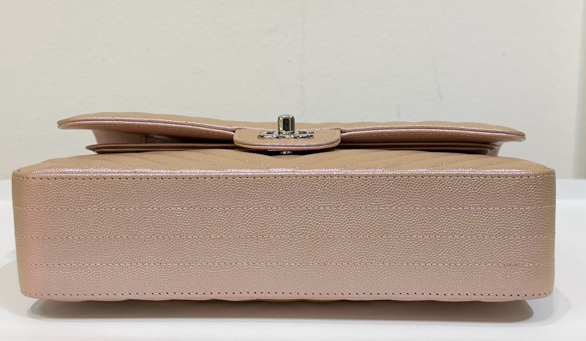 Chanel Medium Classic Chevron Caviar Double Flap 17B Rose Gold SHW