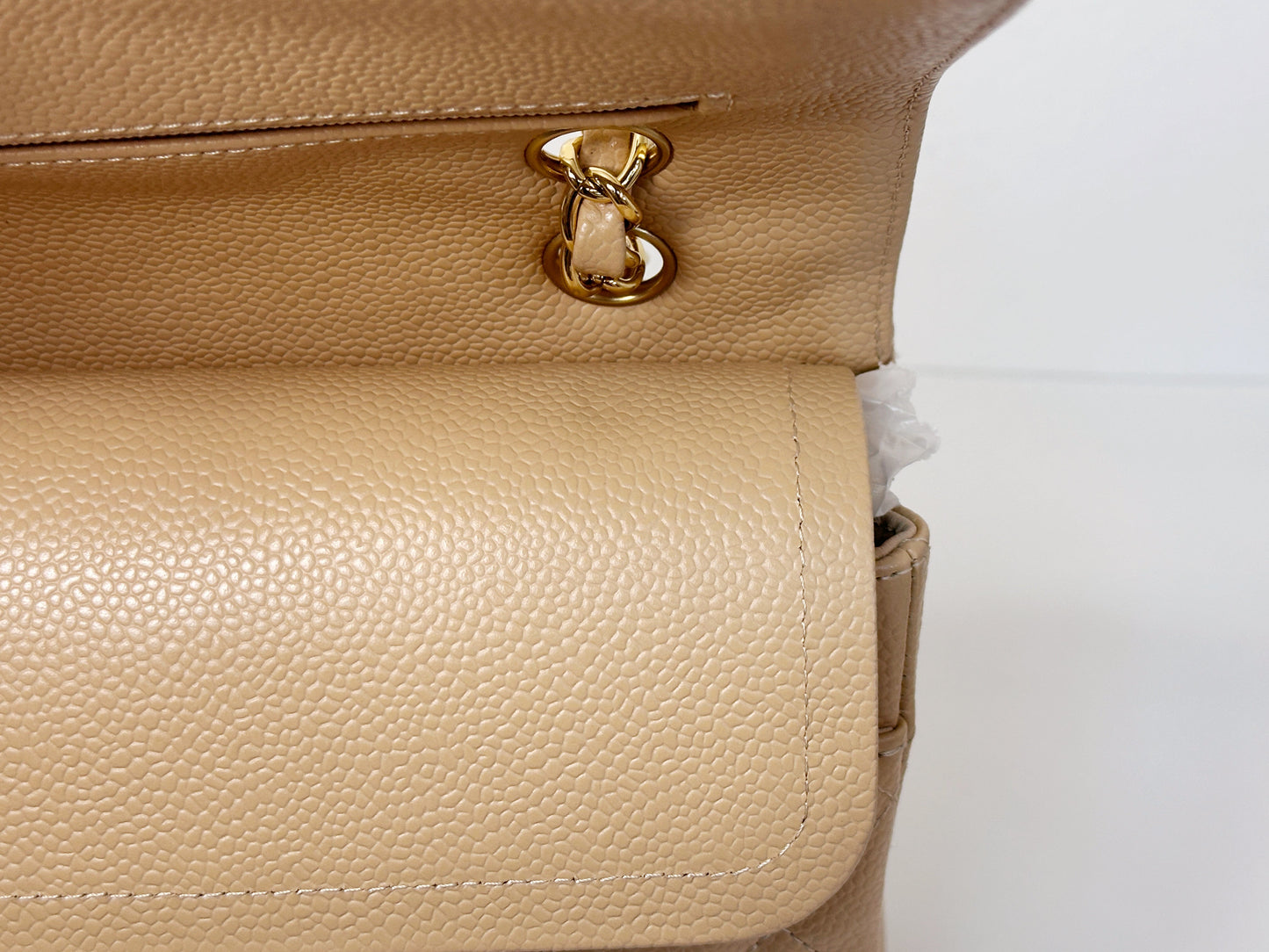 Chanel Medium Caviar Classic Double Flap Bag Beige 2552 holo card