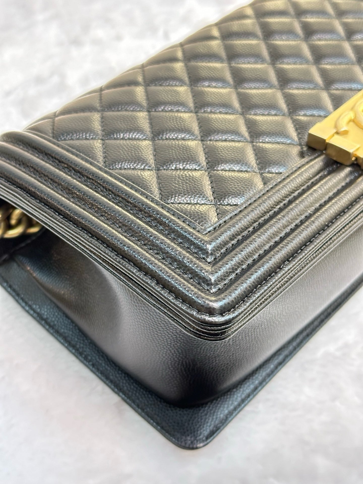 Chanel Medium Caviar LeBoy Bag Black GHW 27 holo card