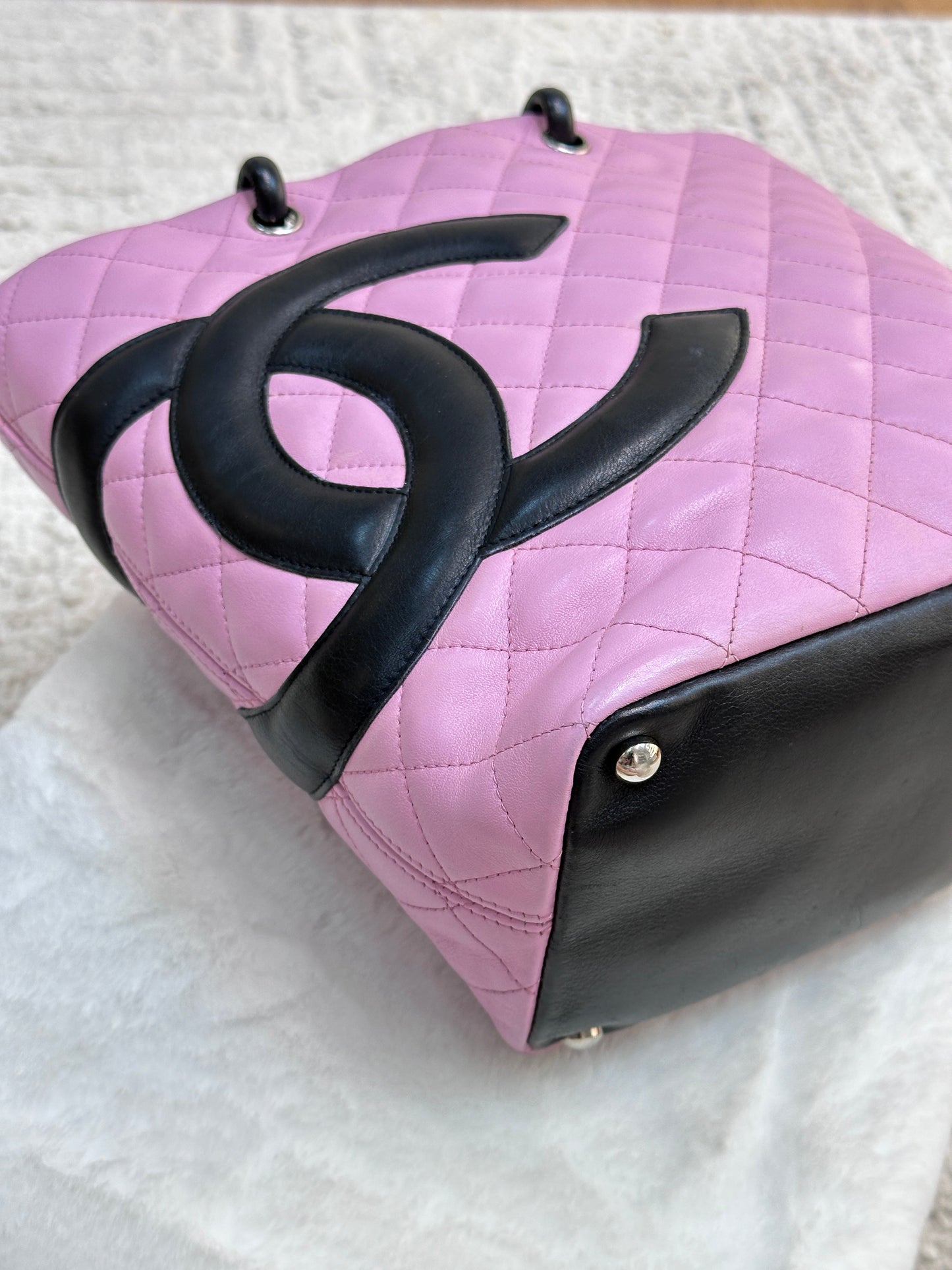 Chanel Medium Calfskin Quilted Cambon Tote Pink Black