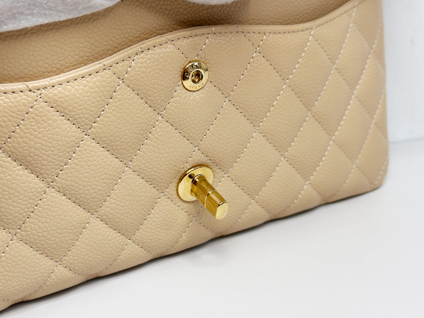 Chanel Medium Caviar Classic Double Flap Bag Beige 2552 holo card
