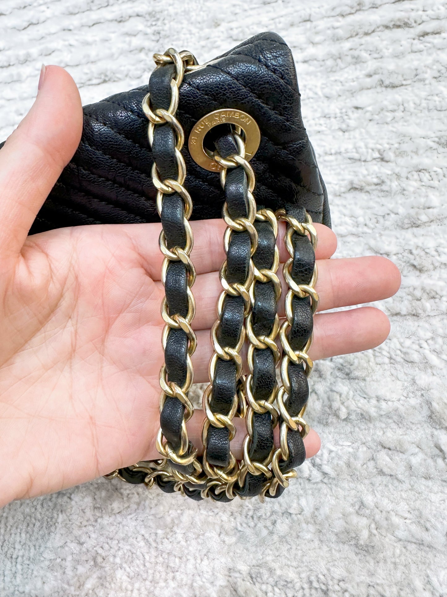 Chanel Black Chevron Leather Small Classic Flap Bag