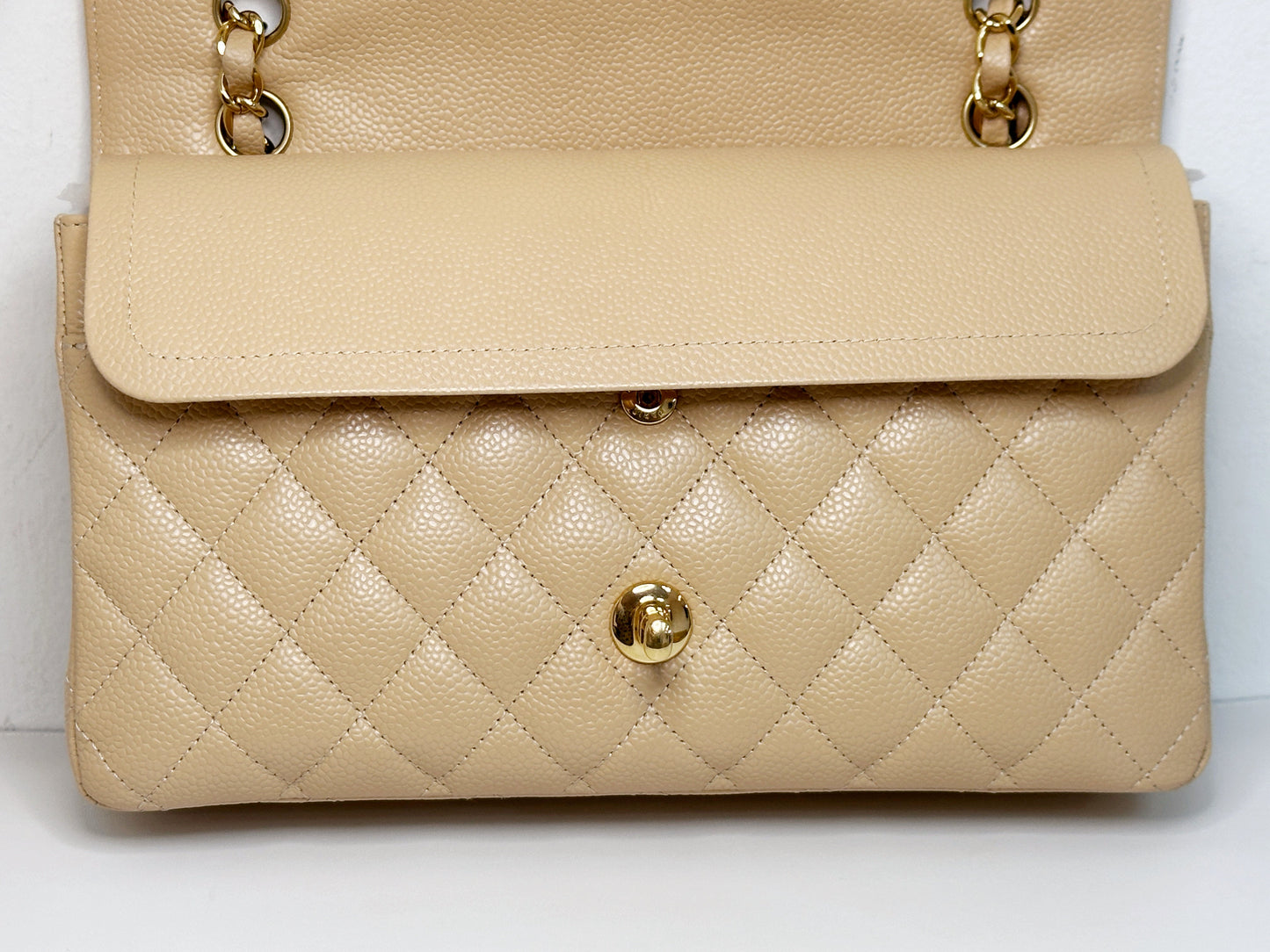 Chanel Medium Caviar Classic Double Flap Bag Beige 2552 holo card