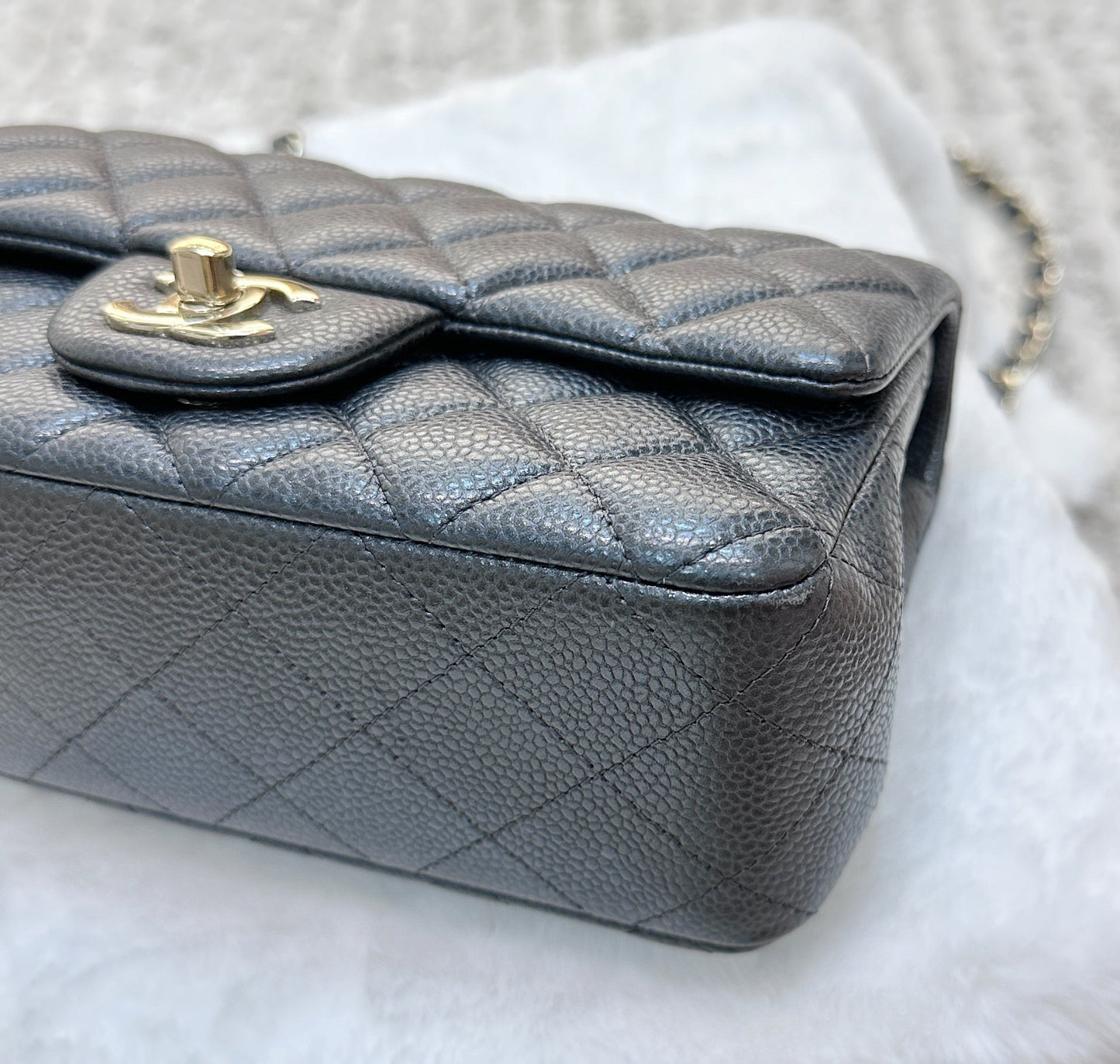 Chanel Classic Mini Rectangular 18S Dark Gray/Grey Quilted Caviar LGHW