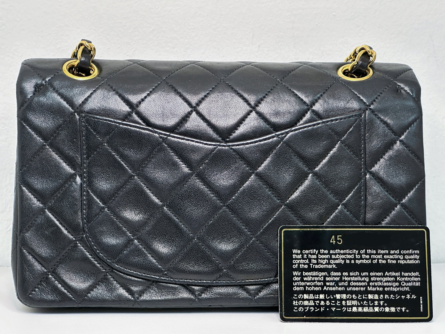 Chanel Vintage Black Quilted Lambskin Small Classic Double Flap Bag 4591 holo card