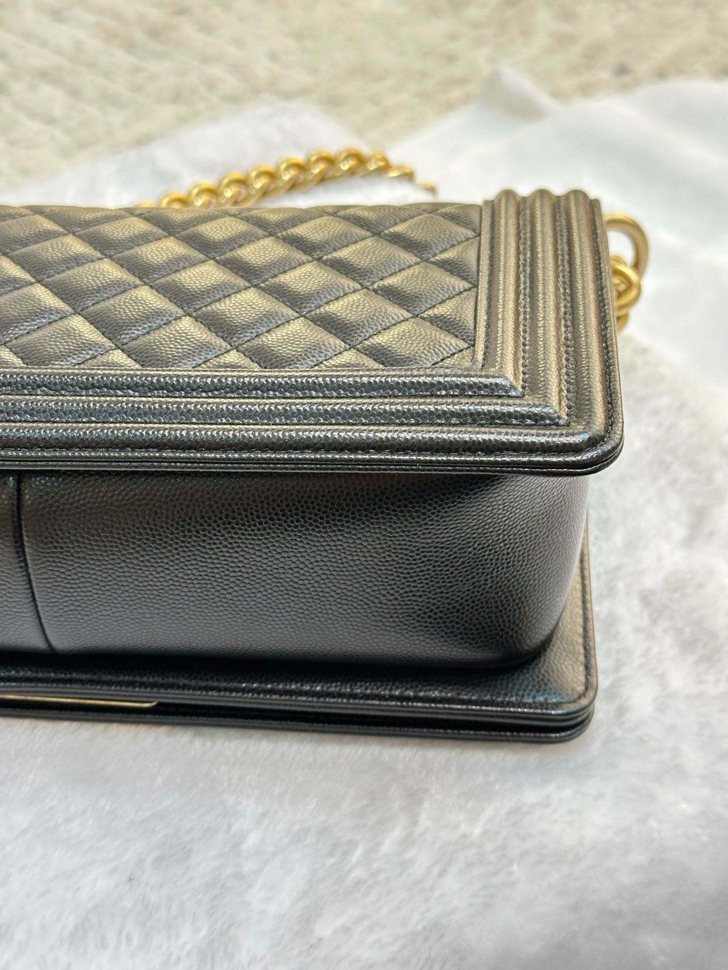 Chanel Medium Caviar LeBoy Bag Black GHW 27 holo card