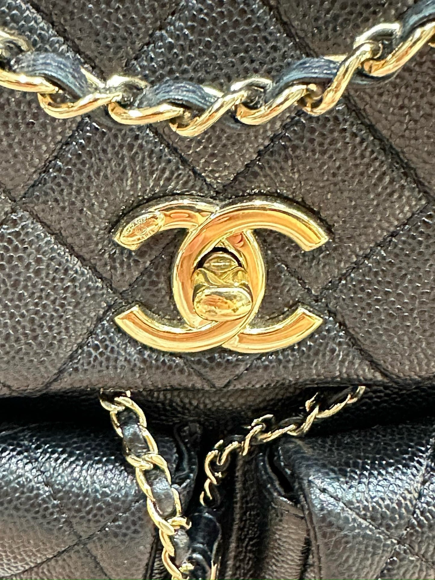 Chanel 23P Small Shiny Caviar Quilted Duma Pockets Drawstring Backpack Black GHW