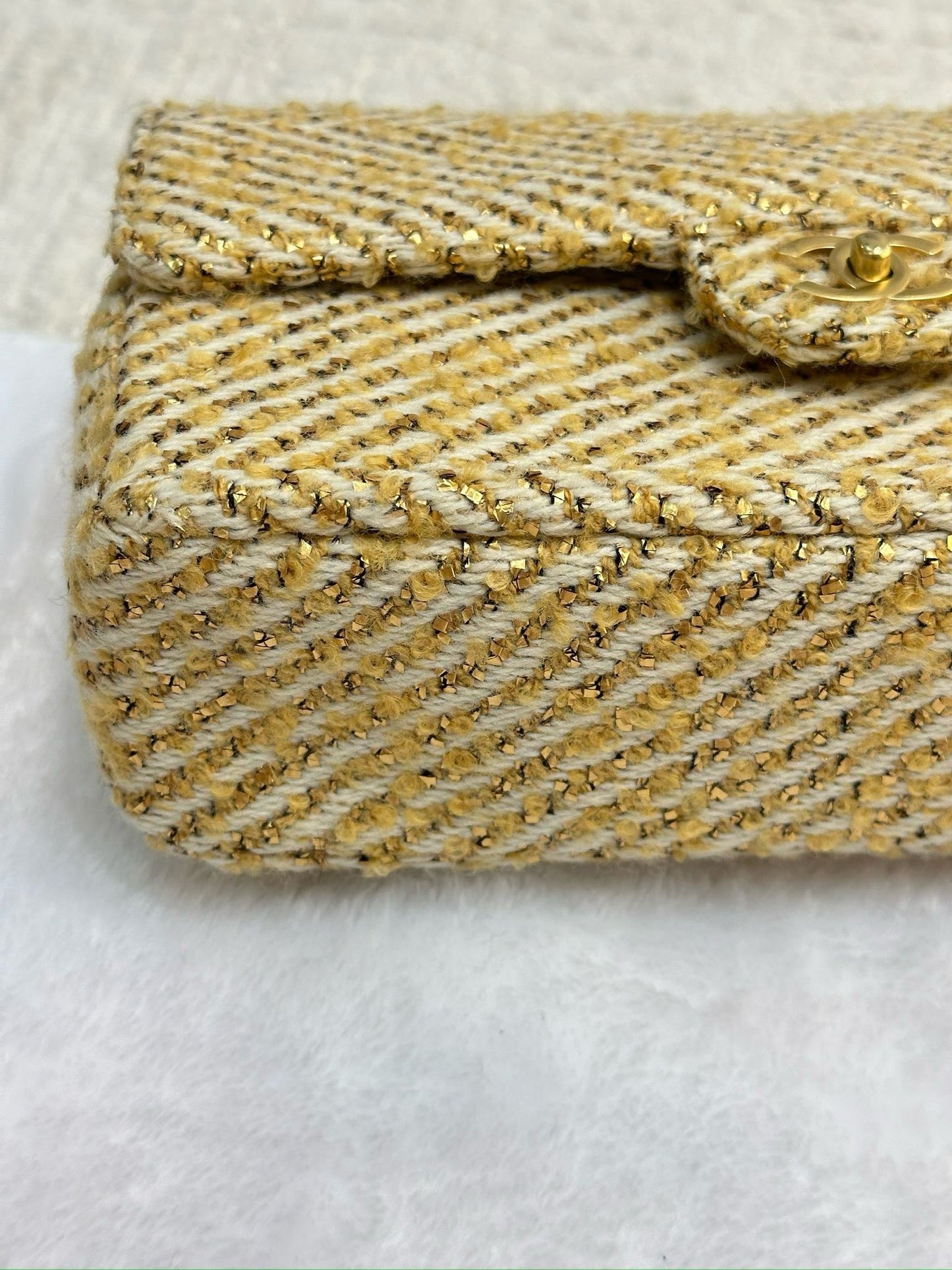 Chanel Medium Gold Tweed Single Flap Bag