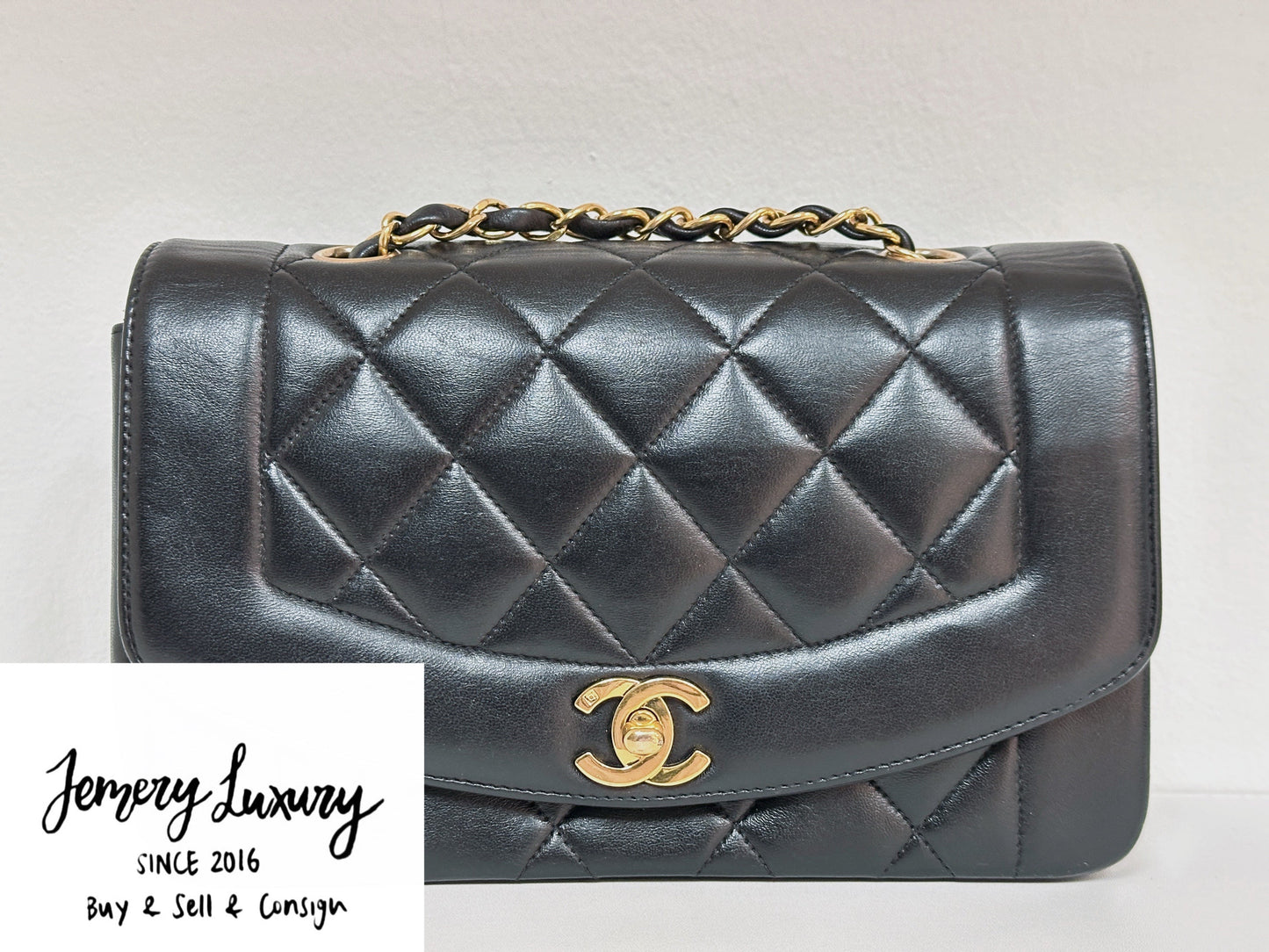 Chanel Small Vintage Diana Lambskin Should Flap Bag Black 3541 holo card