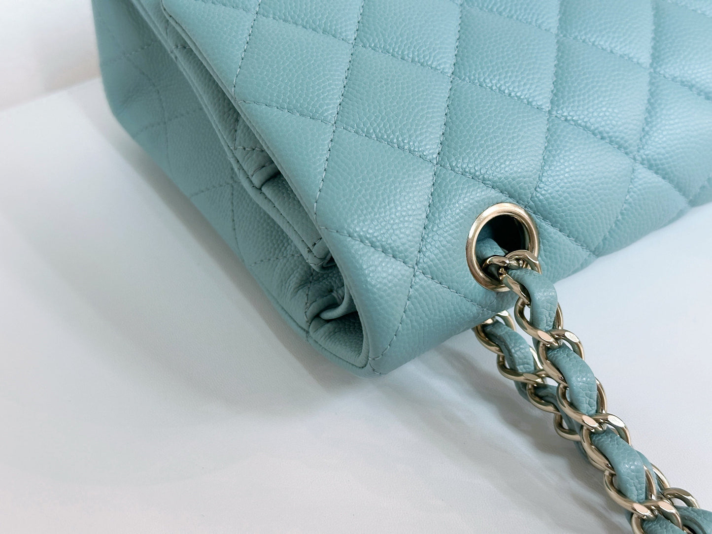 Chanel Classic Flap Medium 20C Tiffany Blue Caviar Light Gold Hardware 2943 holo card