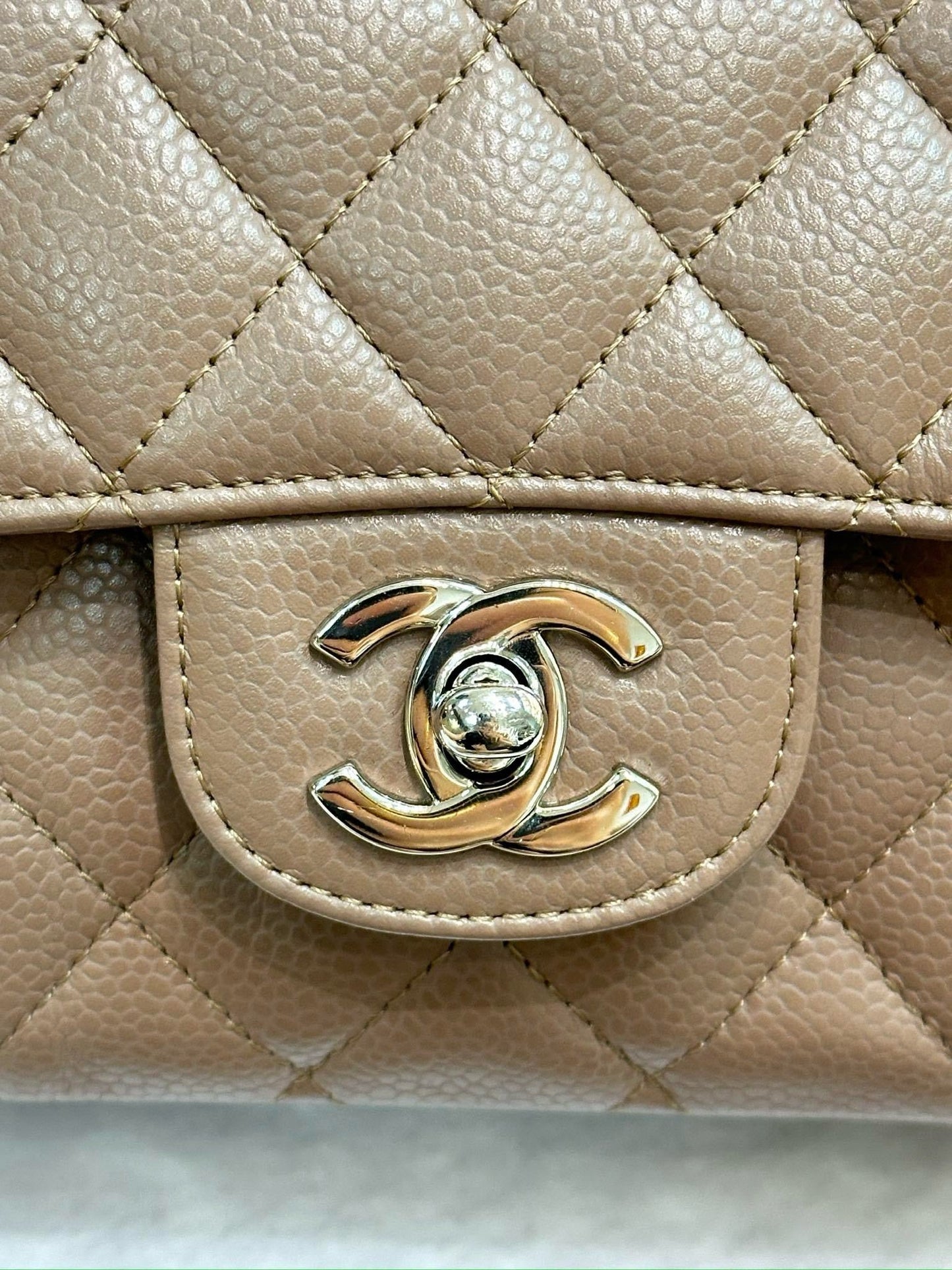 Chanel Medium Classic Caviar Double Flap Taupe SHW