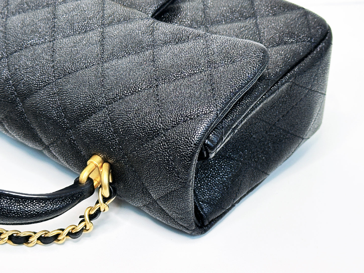 Chanel Mini Rectangular Top Handle Flap Bag Black Caviar GHW 3126 holo card