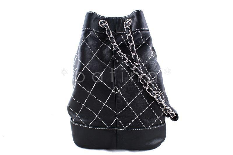 Chanel Drawstring Tote Bag Black Contrast Stitch Lambskin