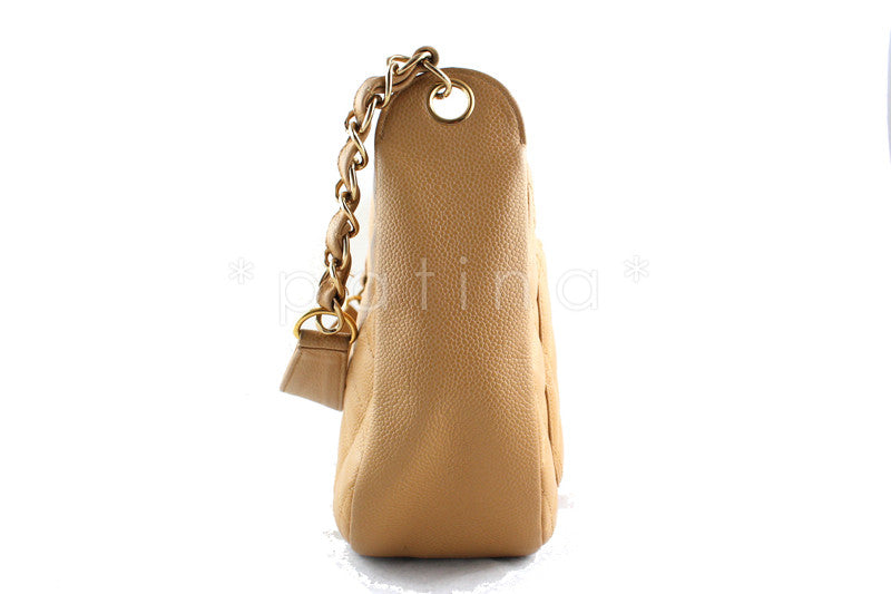 Chanel Beige Caviar Quilted Hobo Shopper Bag