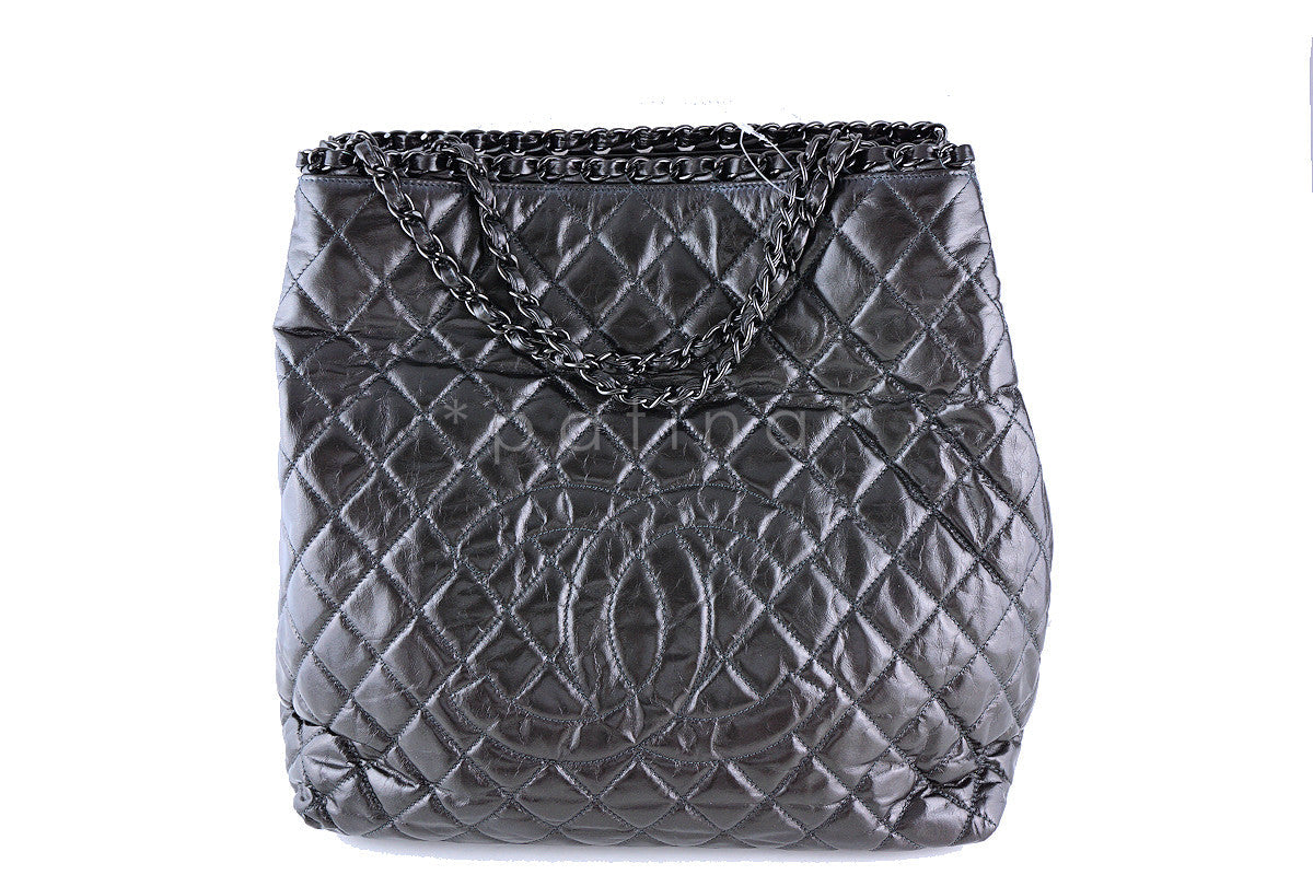 Chanel Metallic Gray "Chain Around" Timeless Jumbo XL Giant Tote Bag
