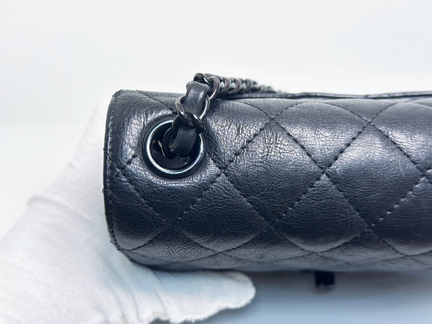 Chanel Quilted Mini Square Flap So Black Crumpled Calfskin 2417 holo card
