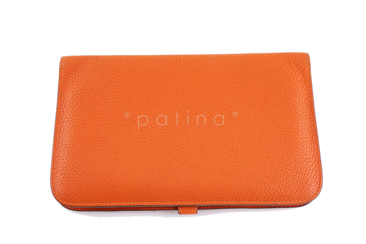 Hermes Large Orange Togo Dogon GM Wallet w/ Coin Purse Bag 9PD