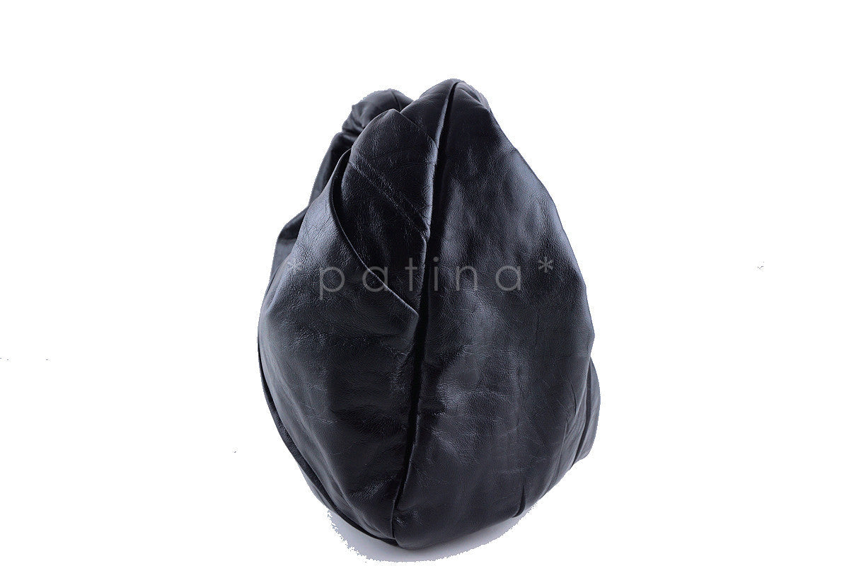 Chanel Black Ruched Luxury Hobo Tote Bag CC Charm