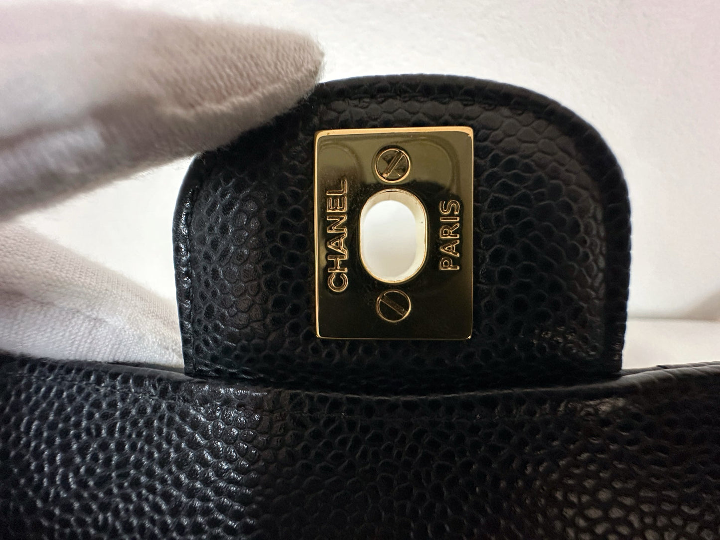 Chanel Medium Size Classic Quilted Caviar Double Flap Bag Black 3022 holo card