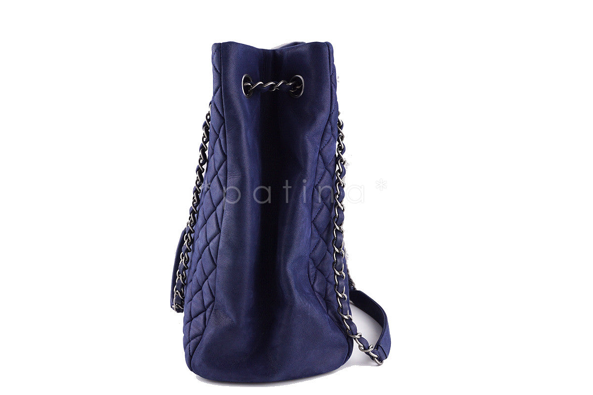 Chanel Navy Blue Bubble Quilted Luxe N/S CC Charm Tote Bag