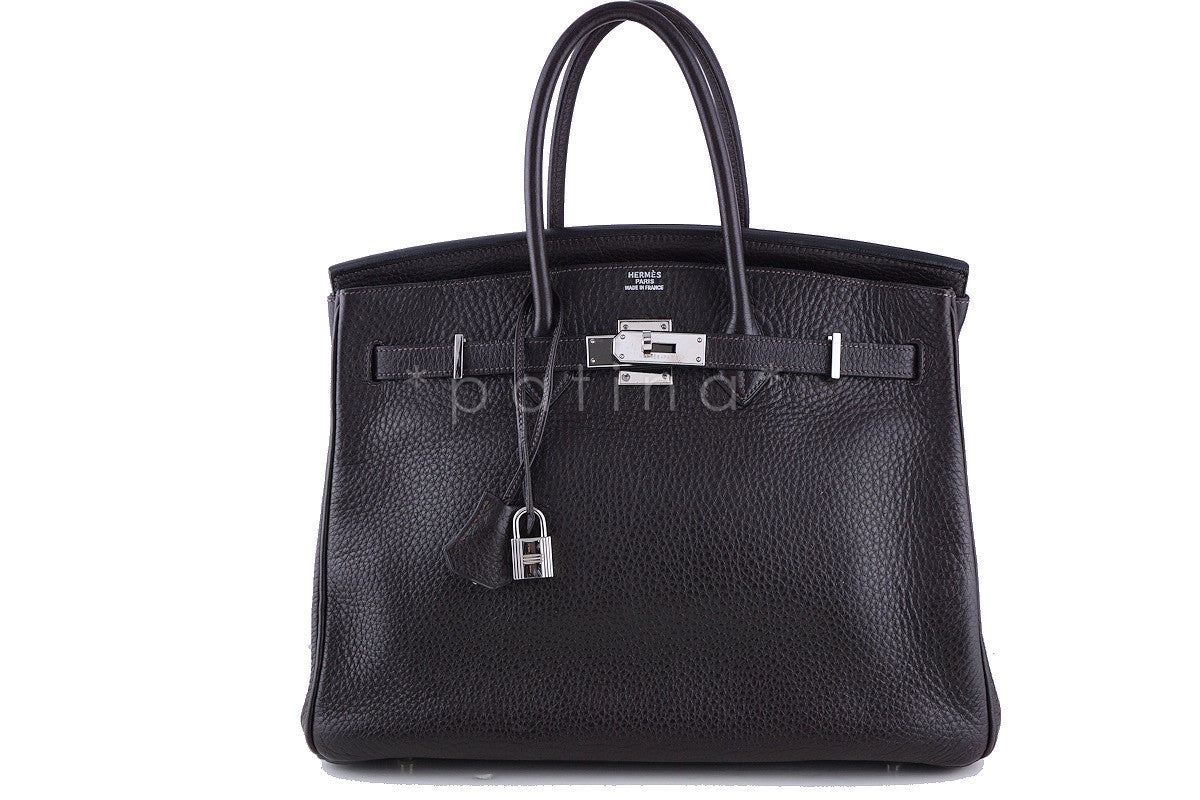 Hermes Clemence Ebene Dark Brown 35cm Birkin Tote Bag