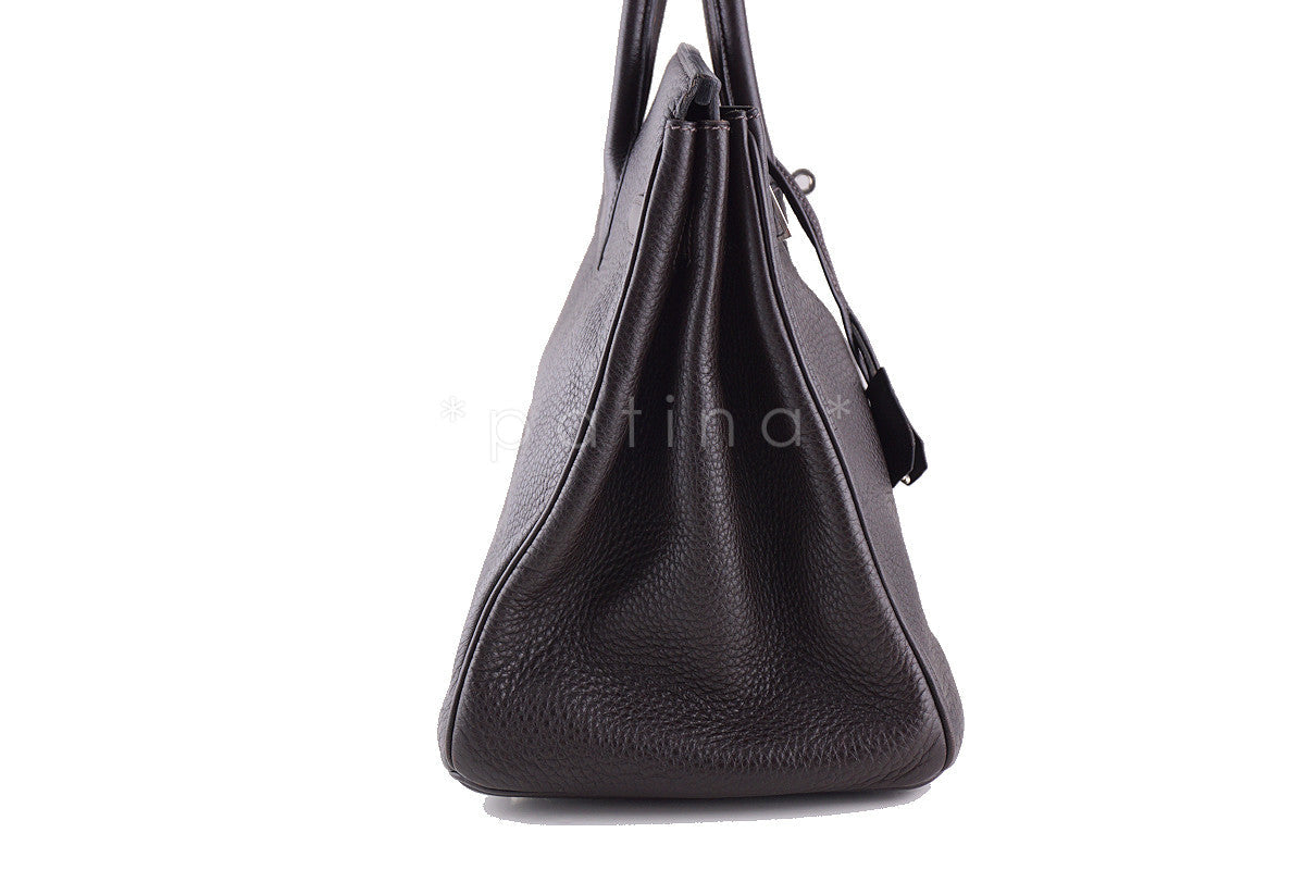 Hermes Clemence Ebene Dark Brown 35cm Birkin Tote Bag