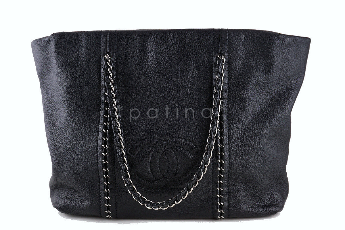 Chanel Black Large Luxury Ligne Pebbled Grain Shopper Tote Bag