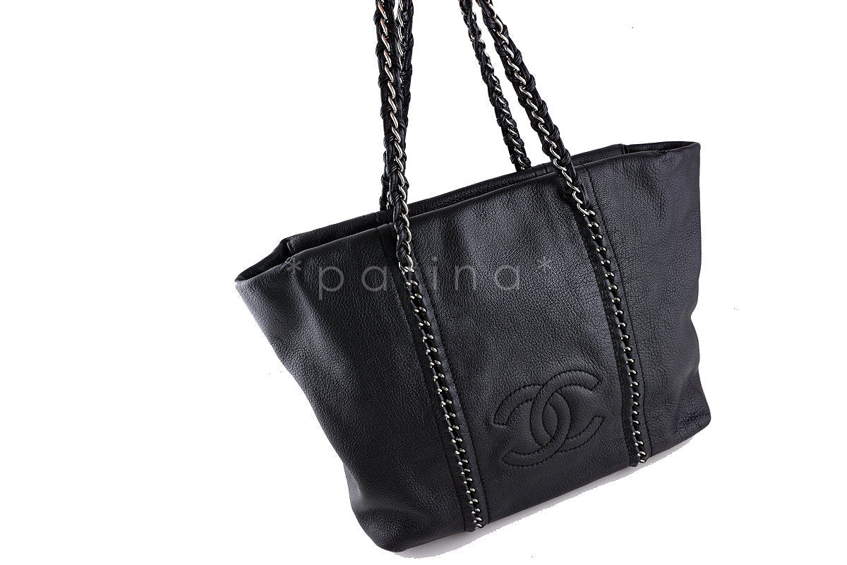 Chanel Black Large Luxury Ligne Pebbled Grain Shopper Tote Bag