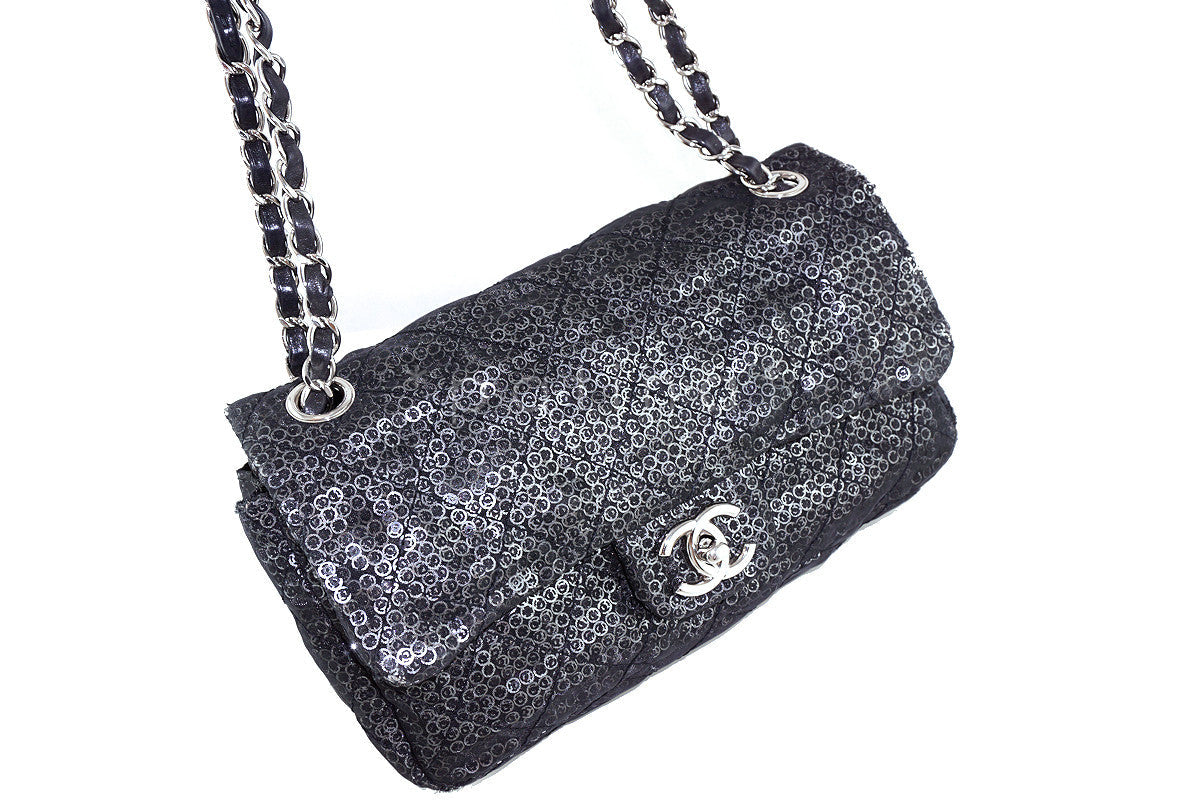 Chanel LIMITED Black Sequin Quilted 2.55 Classic Medium Flap Bag