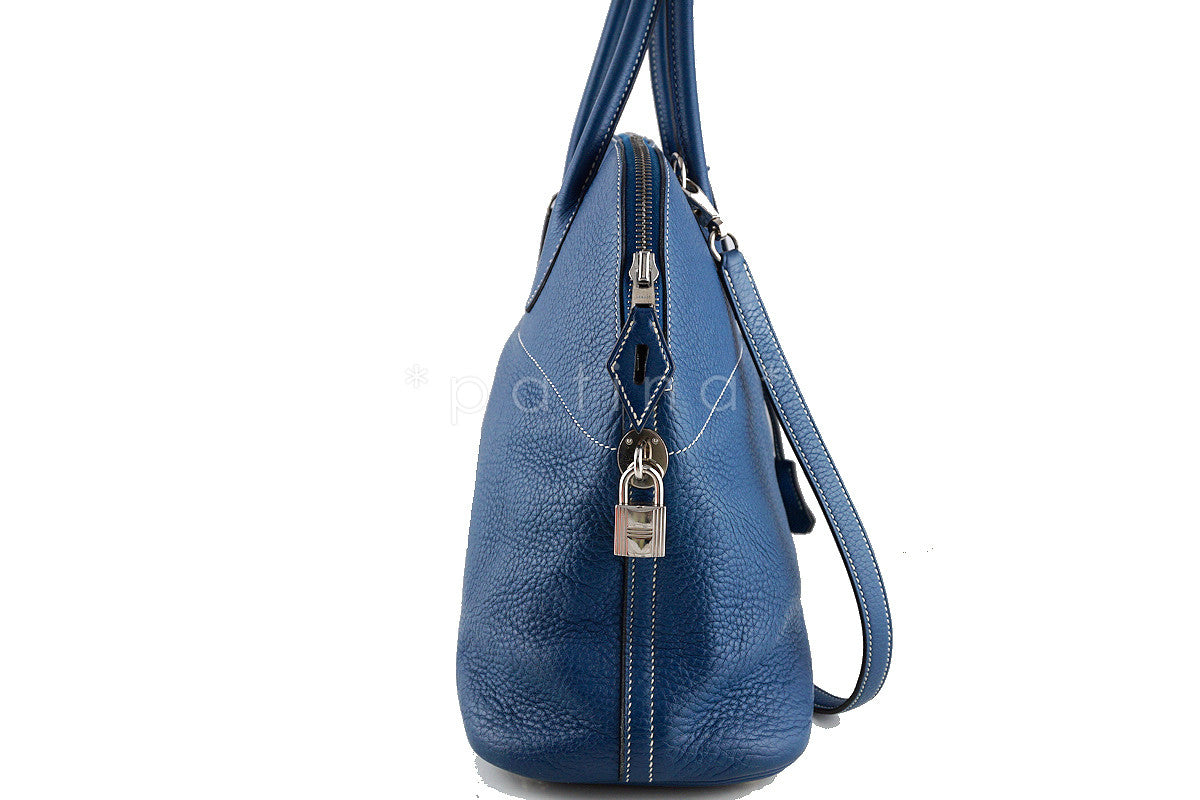 Hermes Blue Thalassa Clemence 35/37cm Mou Bolide Shoulder Tote Bag