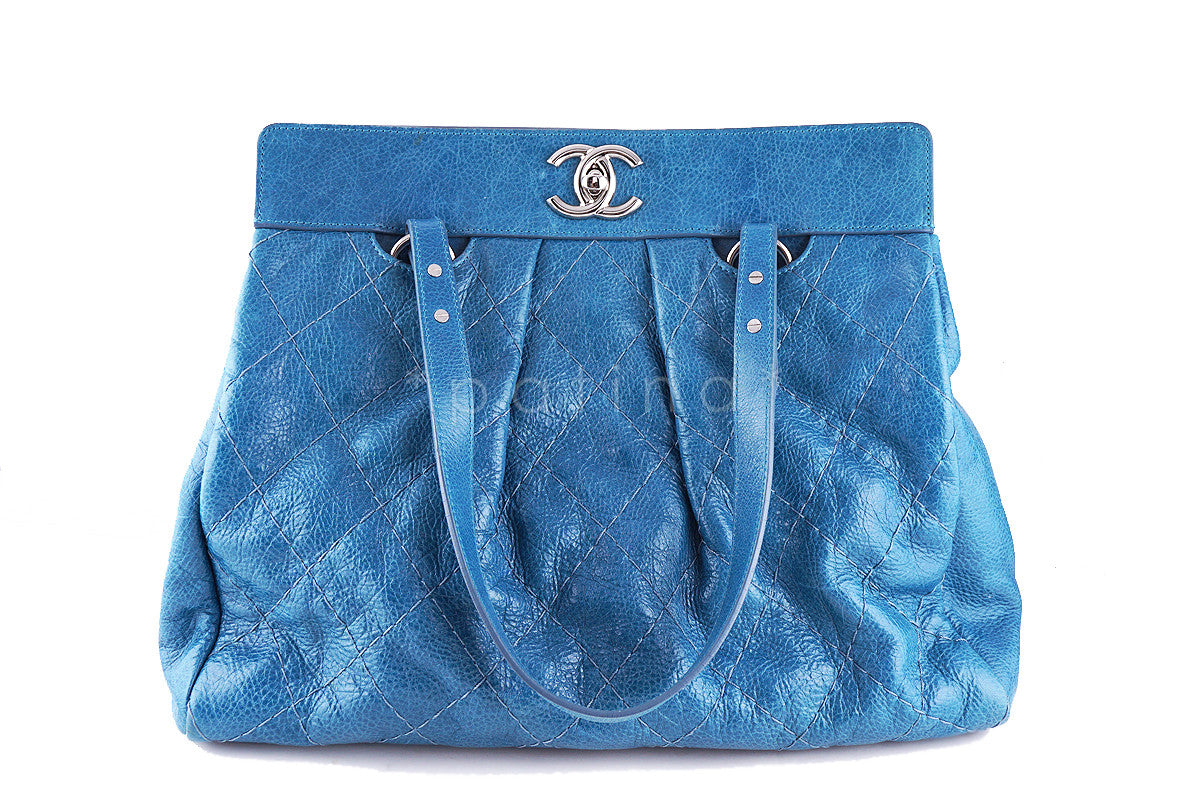 Chanel Turquoise Blue On the Road Giant Quilted Classic Tote Bag