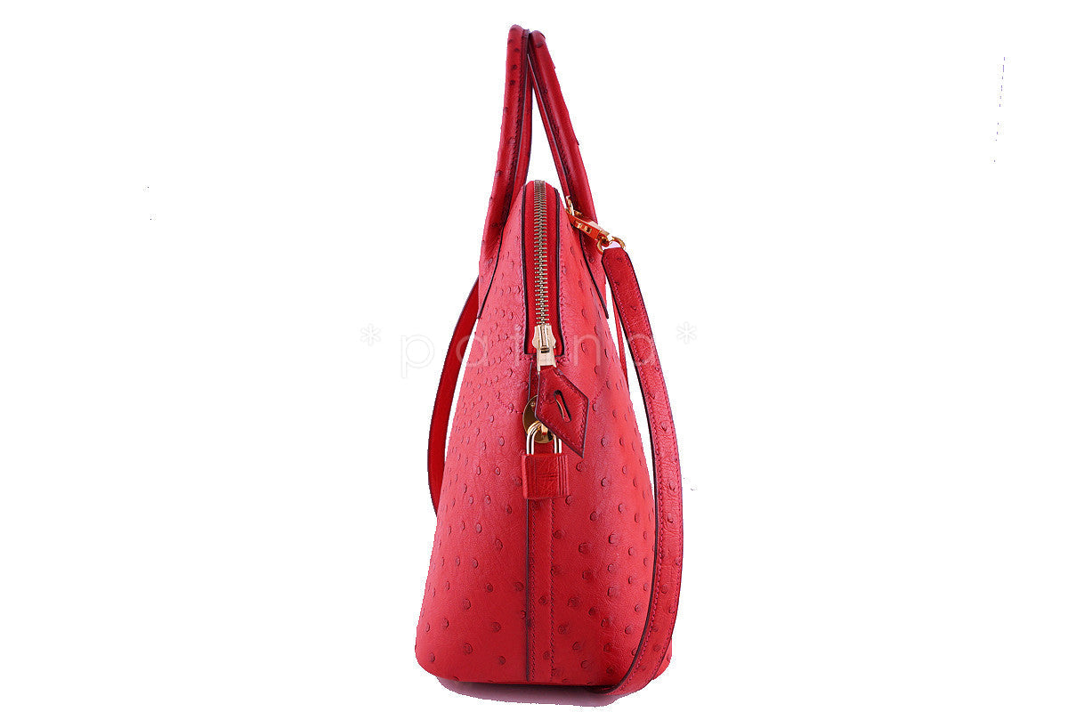 Hermes Ostrich Rouge Garrance 35/37cm Red Bolide Shoulder Tote Bag