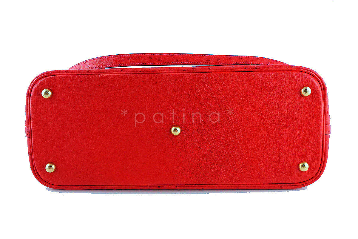 Hermes Ostrich Rouge Garrance 35/37cm Red Bolide Shoulder Tote Bag